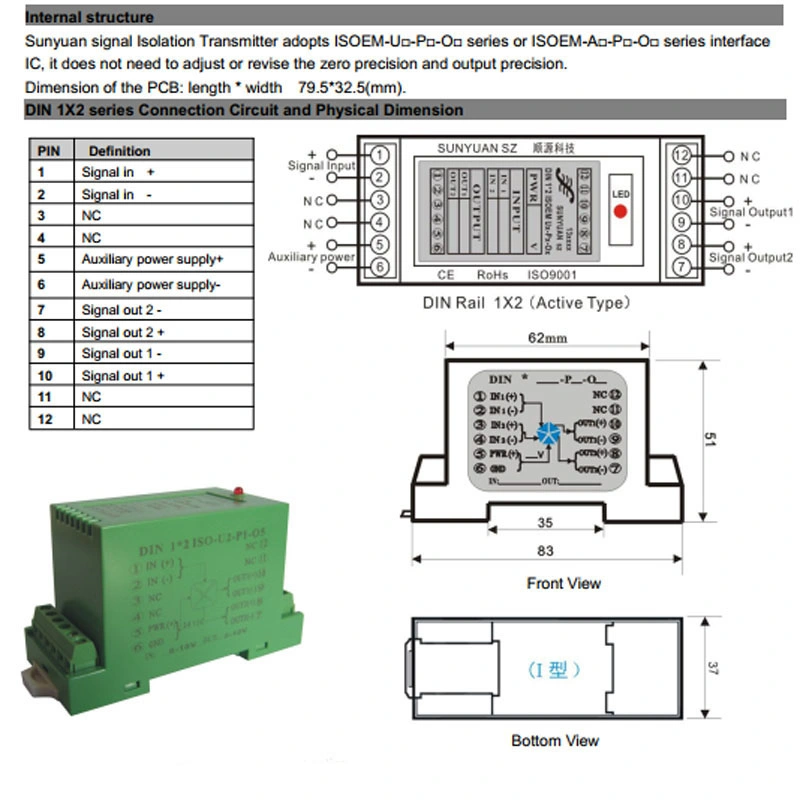 DIN Rail Mounted 1-Input 1-Output, 1-Input 2-Output, 1-Input 3-Output Current Voltage Signal Galvanic Isolators